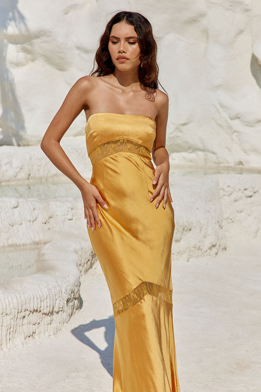 Long Gold Sparkly One Shoulder Slit Dress – Lisposa